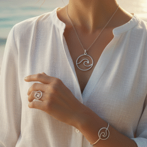 circle waves silver necklace